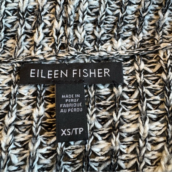 Eileen Fisher XS Open Front Cardigan Organic Cotton Alpaca Blk-Wht Pockets - Picture 2 of 11